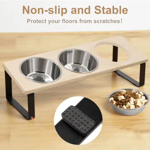 Elevated Cat Bowls Feeder with 15° Tilt & 3 Stainless Steel Bowls