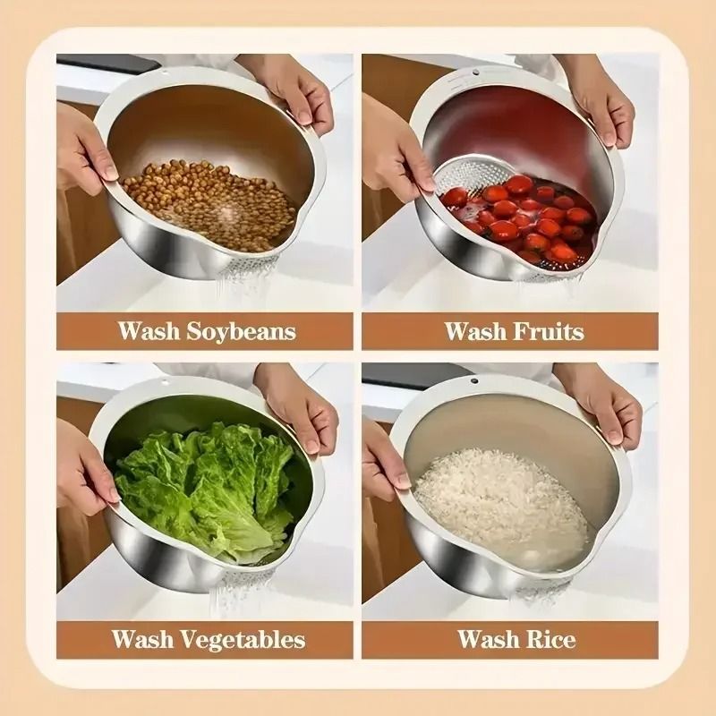 Stainless Steel Rice Washer Strainer Bowl 304 Kitchen Colander