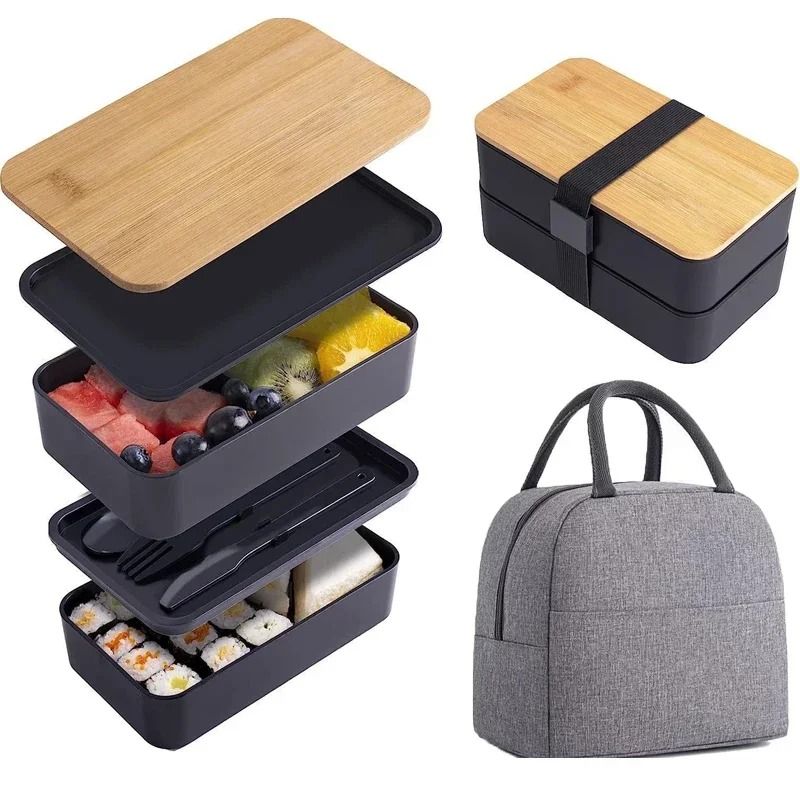 Stackable Bento Lunch Box with Insulated Bag Microwaveable Large Capacity Meal Container