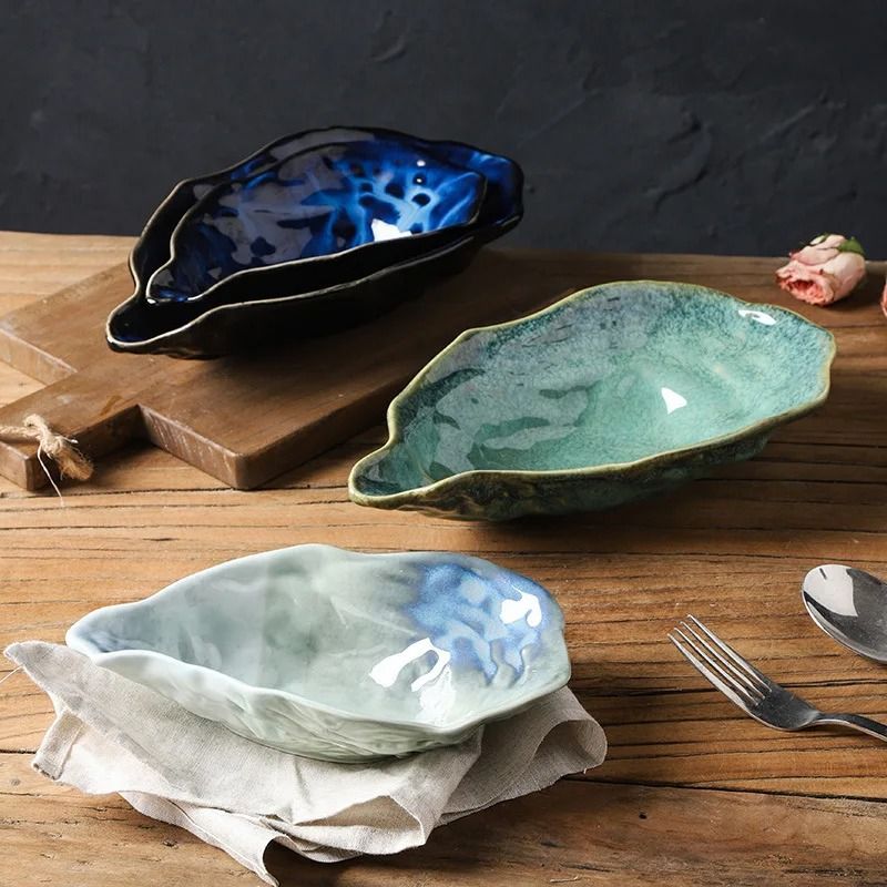 Japanese Kiln Style Oyster-Shaped Ceramic Flavor Dish