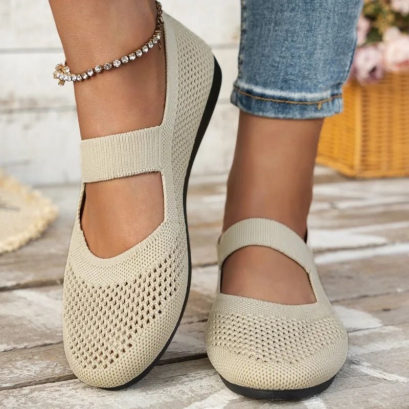 Autumn Women Round Toe Flat Non Slip Mesh Slip On Casual Shoes