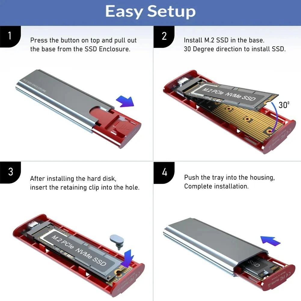 M2 SSD Case NVMe SATA Enclosure Adapter USB C External Drive Housing