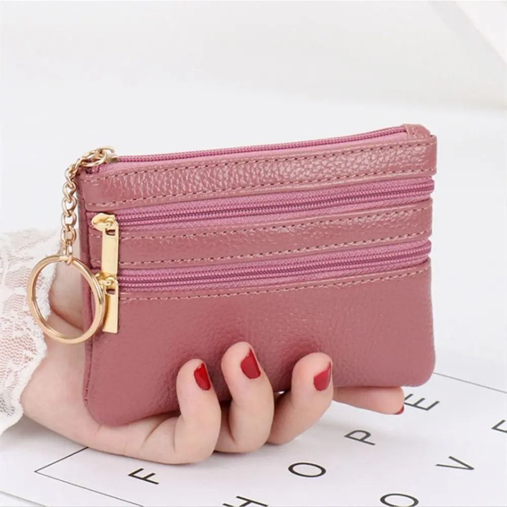 Double Zipper Heart Detail Mini Coin Purse