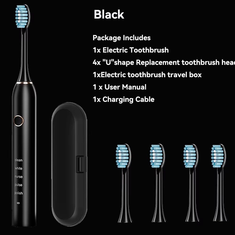 Rechargeable Sonic Electric Toothbrush – 5 Modes, 3 Intensities & 4 Replacement Heads