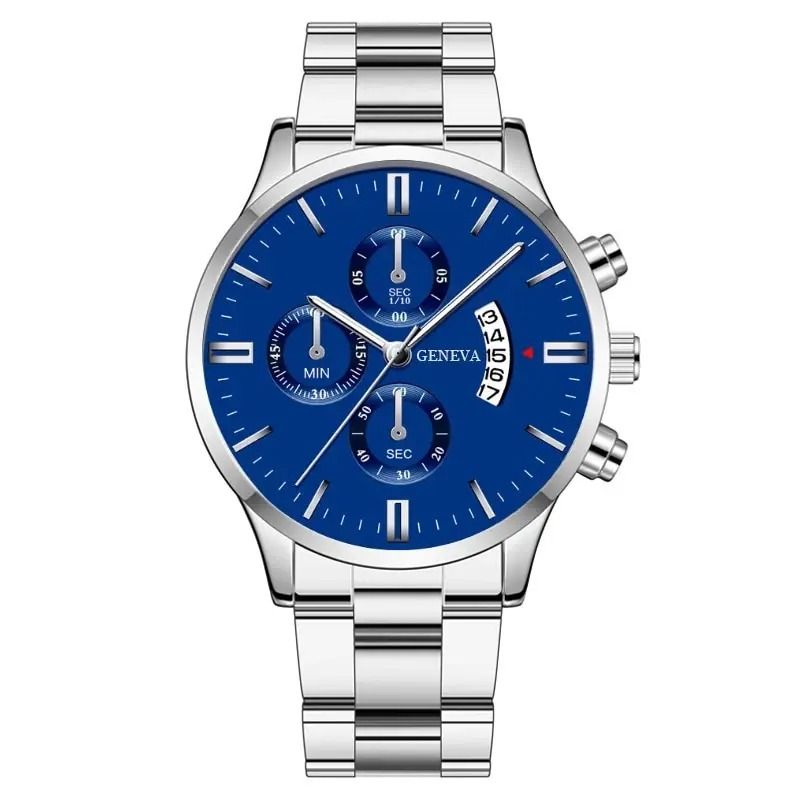 Mens Luxury Watch Stainless Steel Wrist Watch Quartz Business Calendar Silver