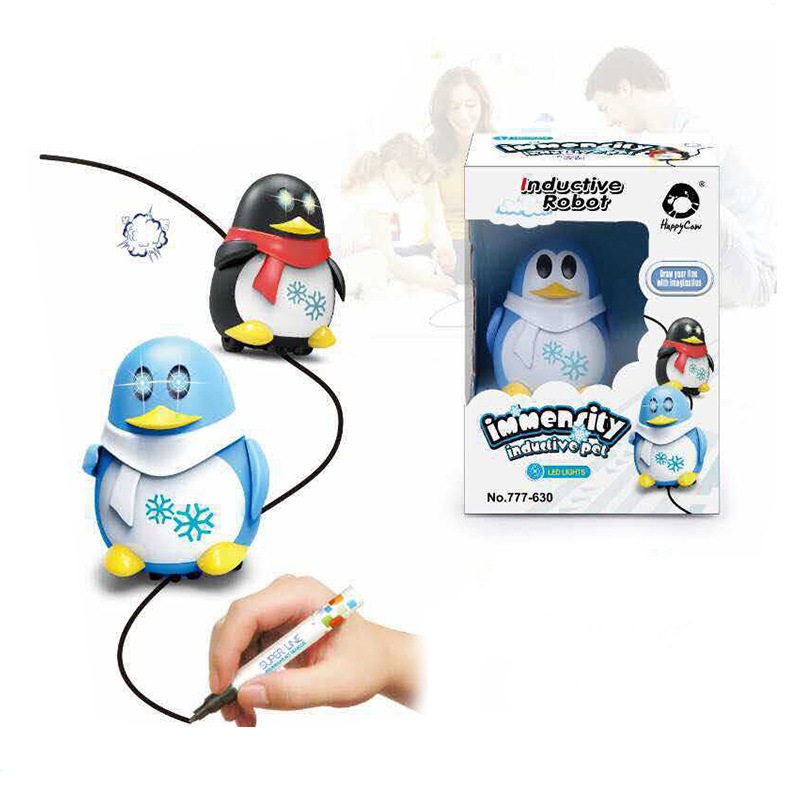 Smart Drawing Robot Toy - Educational Penguin Car That Automatically Follows Lines You Draw (Includes Marker & Paper)