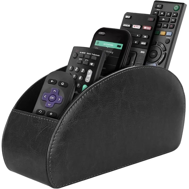 Premium PU Leather Remote Control Holder with 5 Compartments Desktop Organizer