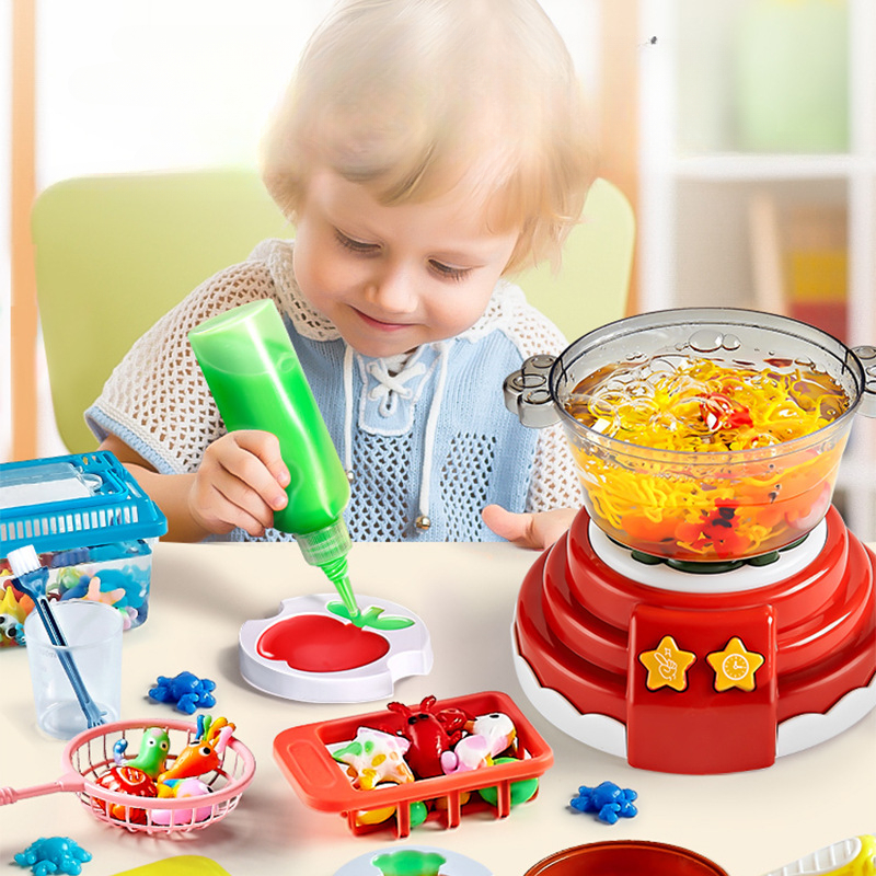 DIY Hot Pot Cooking Toys Kitchen Playset Pretend Hot Pot Machine Toys Educational Bubble Sound Light Toy for Girls