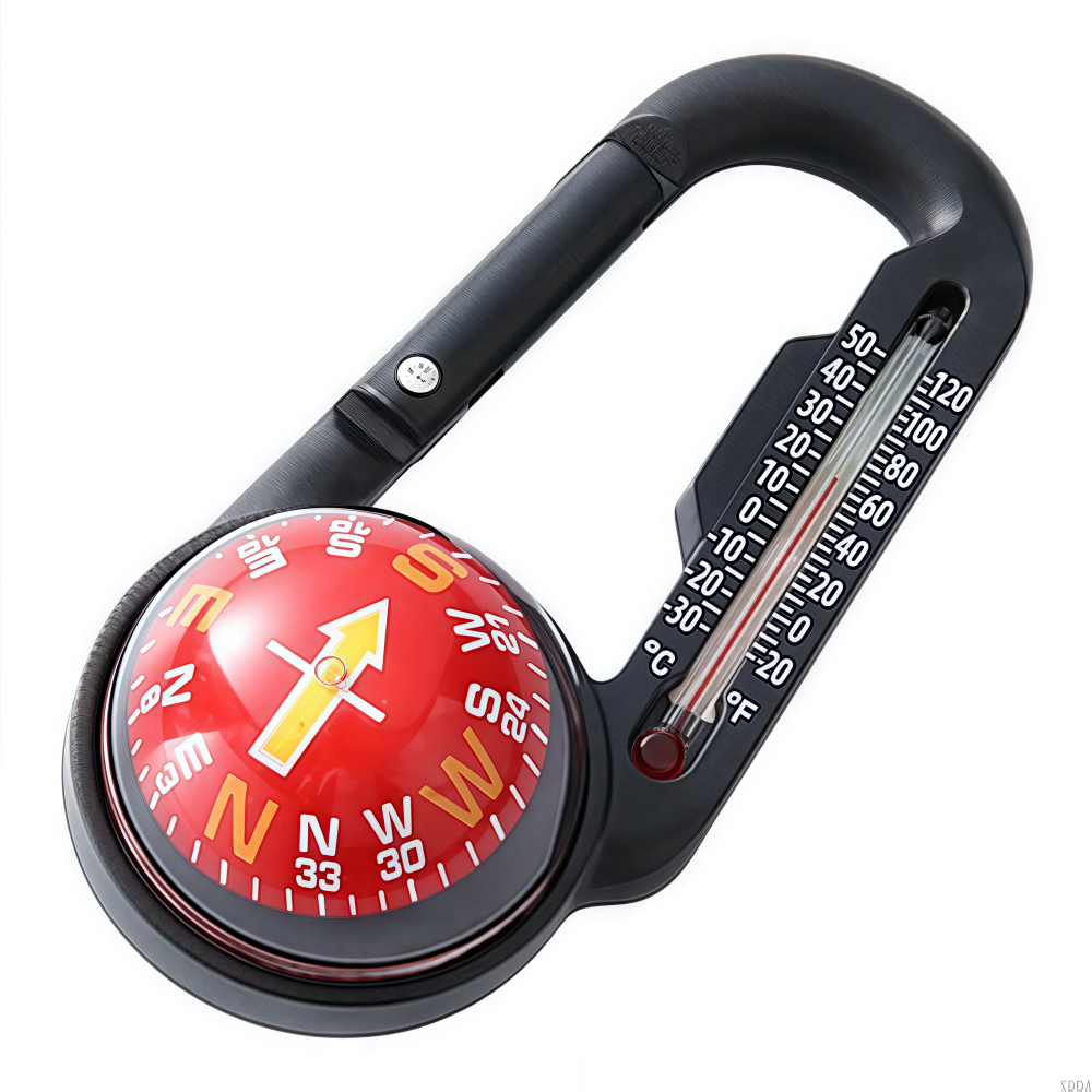 Multifunctional  Survival Carabiner Keychain with Compass and Thermometer