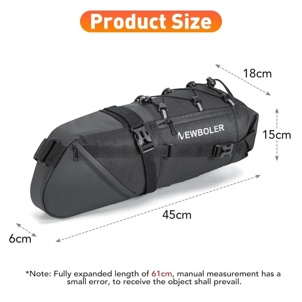 NEWBOLER 10L Waterproof Large Capacity Bicycle Tail Bag - Foldable Bikepacking Rear Saddle Bag