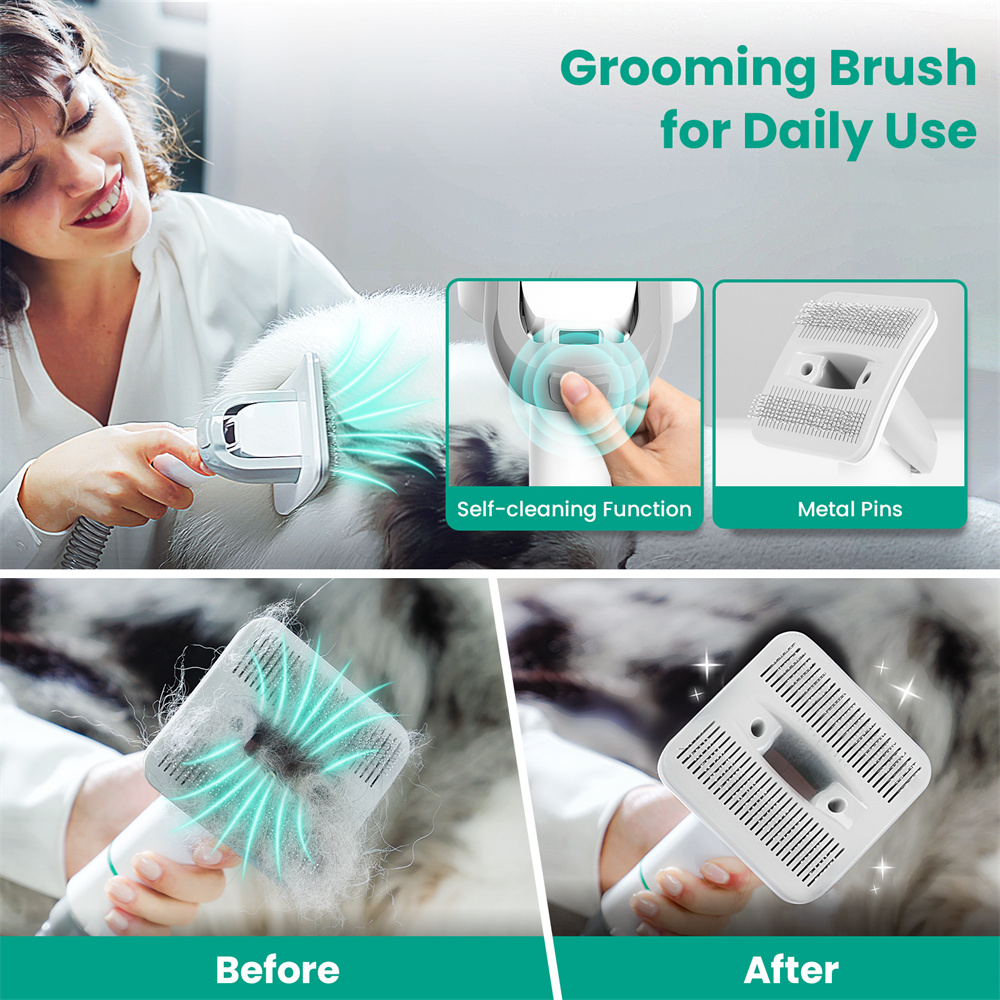 Dog & Cat Grooming Kit, Hair Clippers with Built in Vacuum,5 Attachments for Shedding Control & Painless Trimming