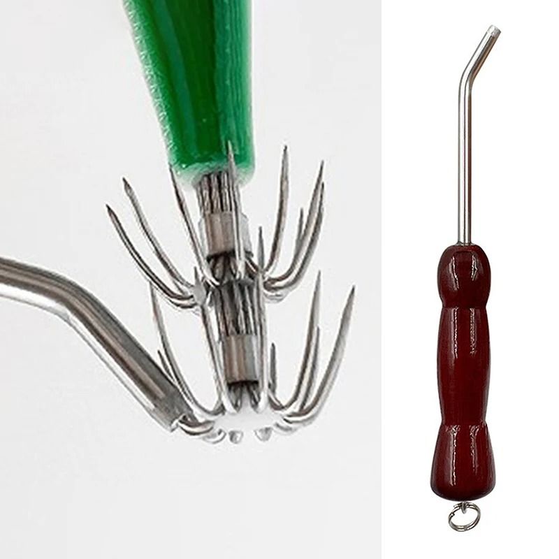 Stainless Steel Squid Jig Hook Adjuster Tool with Wooden Handle
