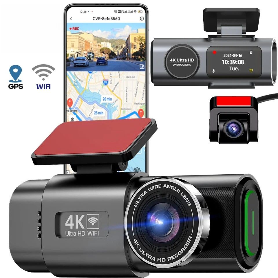 4K Mini Dashcam with GPS, WiFi, and Dual Lens System