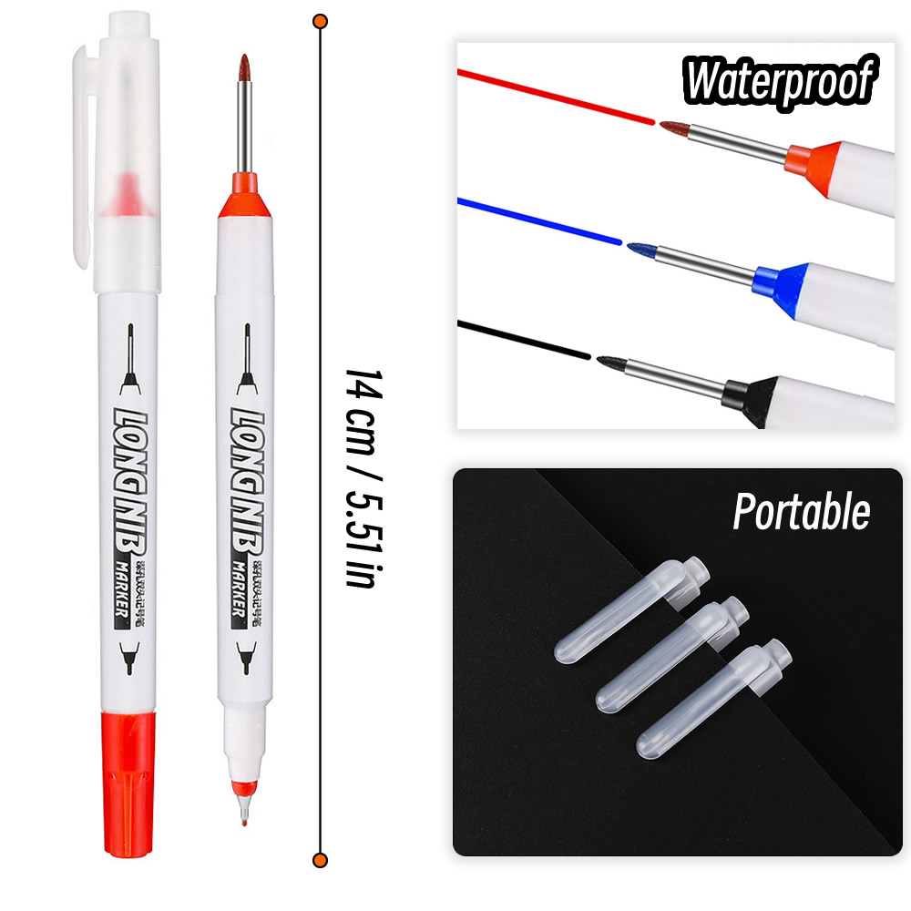 Double-Tip Deep Hole Long Head Nib Markers, Waterproof Multi-Purpose Pen for Metal, Woodworking & Bathroom Decoration