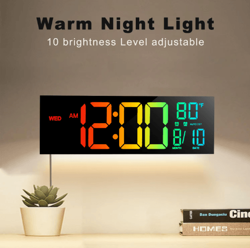 16 Large LED Digital Wall Clock RGB Display with Remote & Temperature