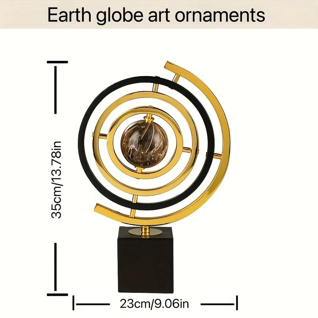 Modern Metal Globe Sculpture Black Gold Abstract Desk Decor