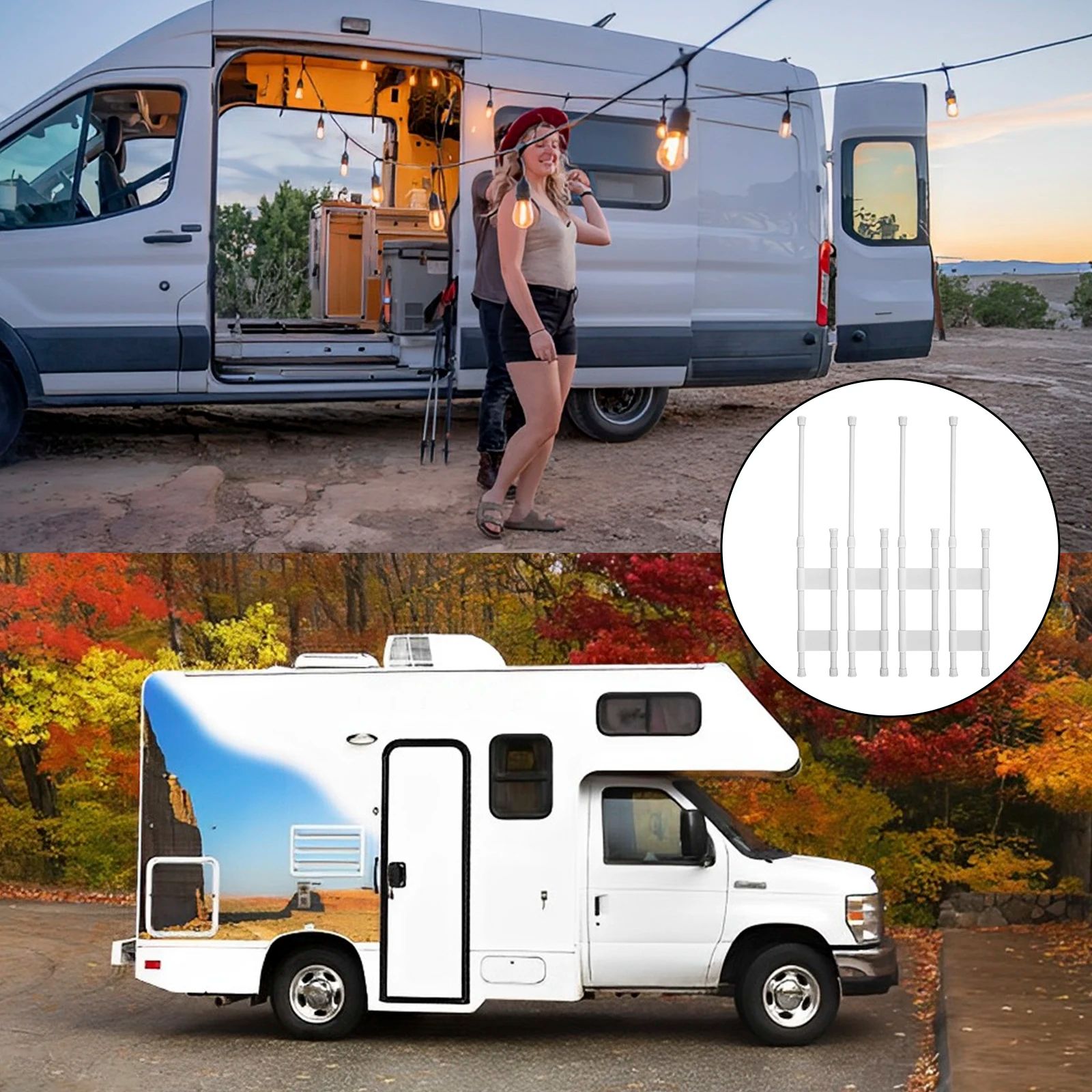 4pcs RV Shower Corner Storage Rod Telescopic Anti Fall Organizer