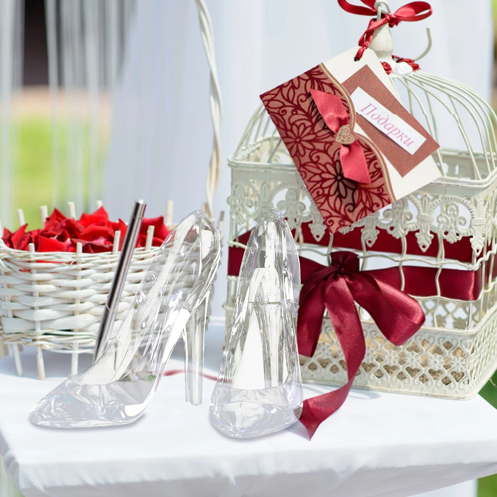 Acrylic Cinderella Crystal Slipper | High-Heeled Glass Shoe Figurine | Professional Wedding & Valentines Decor