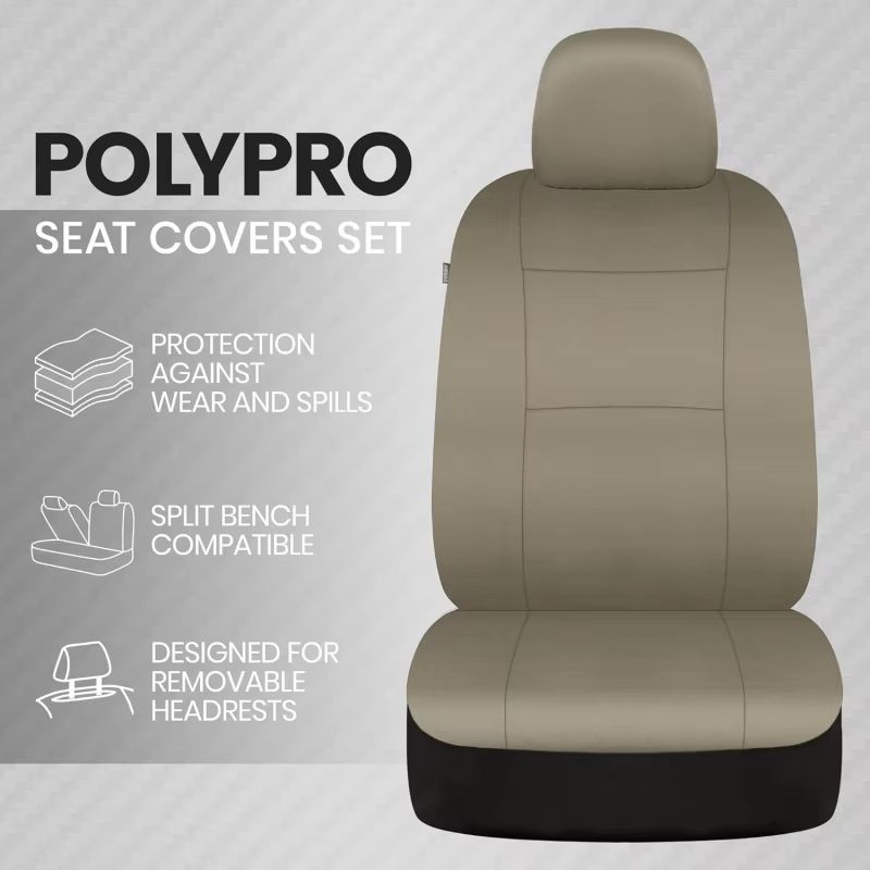 Universal Beige Full-Set Car Seat Covers – Front & Rear Split Bench Fit for Trucks, Vans, SUVs