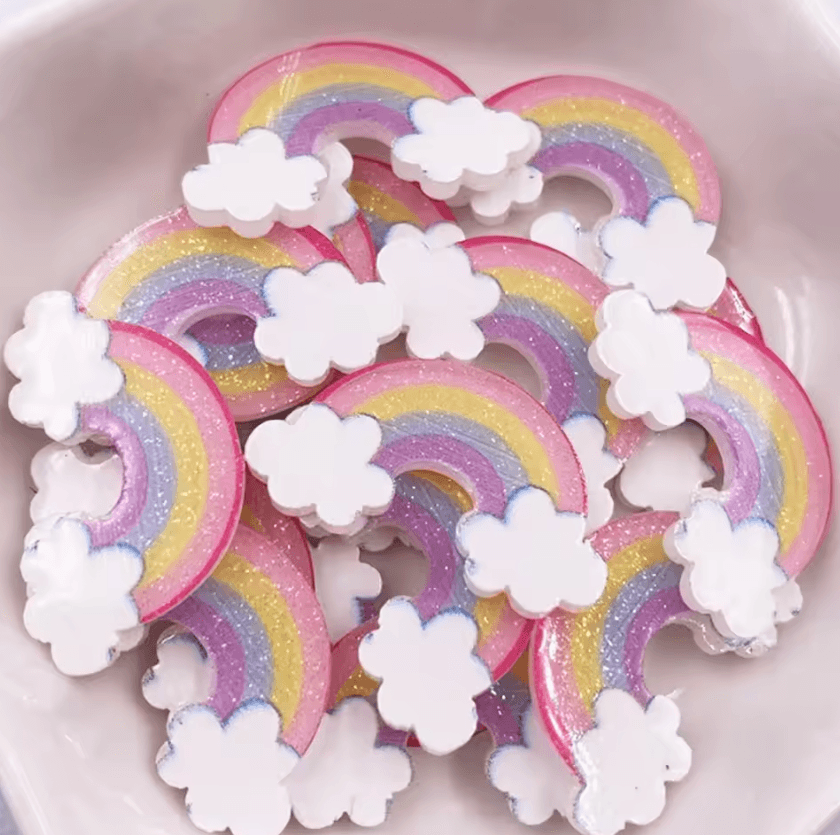 Glitter Rainbow Cloud Flatback Charms – Colorful Acrylic DIY Craft Embellishments (20PCS)