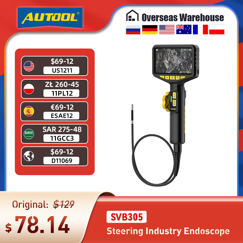 Automotive Industrial Endoscope with Light, Auto Focus Endoscope Inspection Camera Lens for IMG & Video