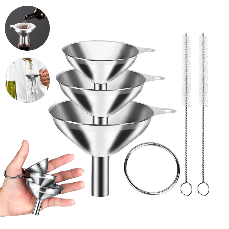 Stainless Steel Kitchen Funnels Set for Filling Bottles, Vinegar, Spice, Essential Oil Funnels for Kitchen Use