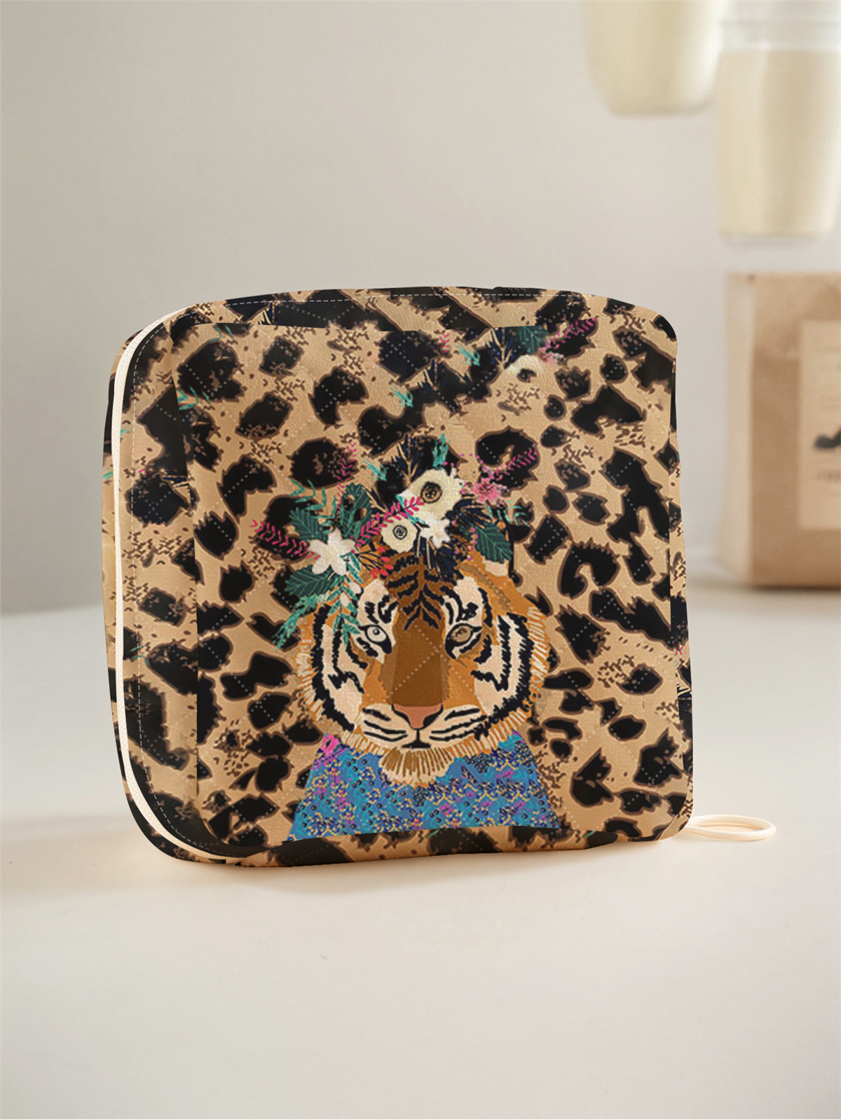 Tiger Print Portable Period Pouch Discreet Sanitary Napkin Storage Bag