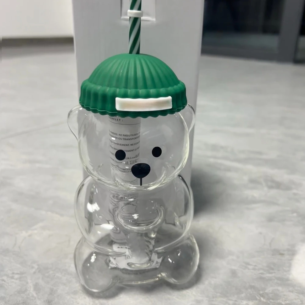 Cute Bear Mug Glass With Straw, Transparent Cartoon Bear Coffee Cup, Creative Milk Water Mug