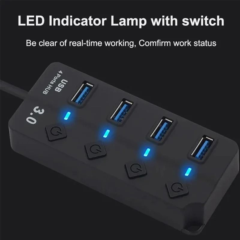 USB Hub 4 in 1 or 7 in 1 Multi Port Splitter with Independent Power Switch and USB Cable
