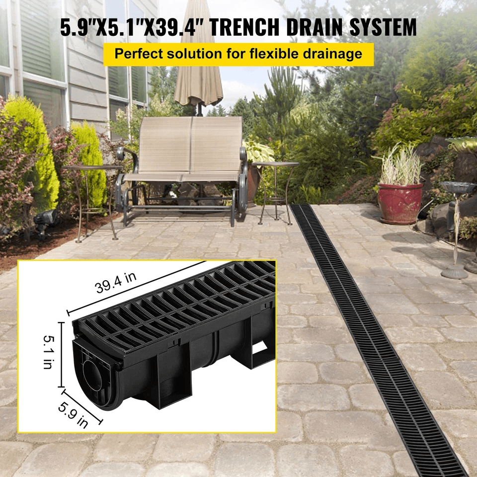 Driveway Channel Drain Kit, Plastic Grate Trench Drainage System