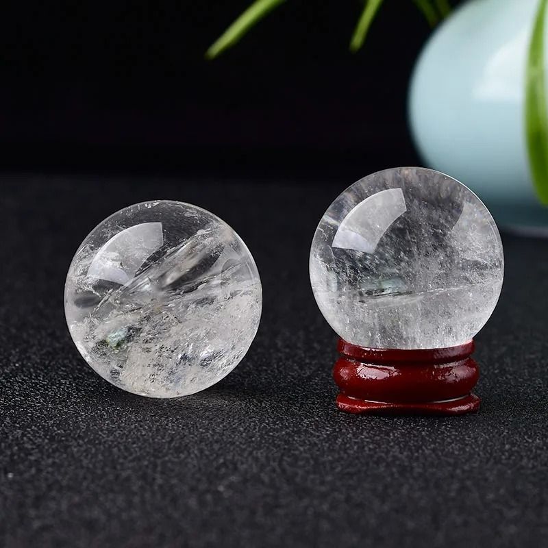 Natural Clear Quartz Crystal Ball with Wooden Stand