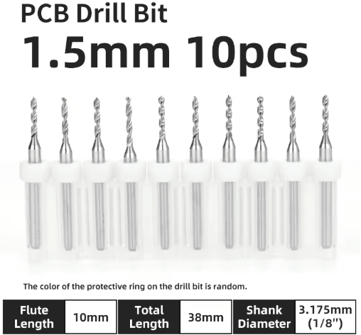 TOOLEYE Micro PCB Drill Bit Set – 10pcs Precision CNC Drills (0.1–3.175mm, 1/8 Shank)