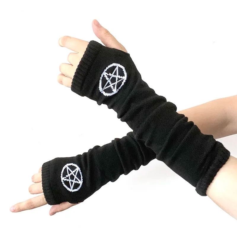 Warmer Knitted Long Fingerless Gloves Lady Striped Elbow Mittens