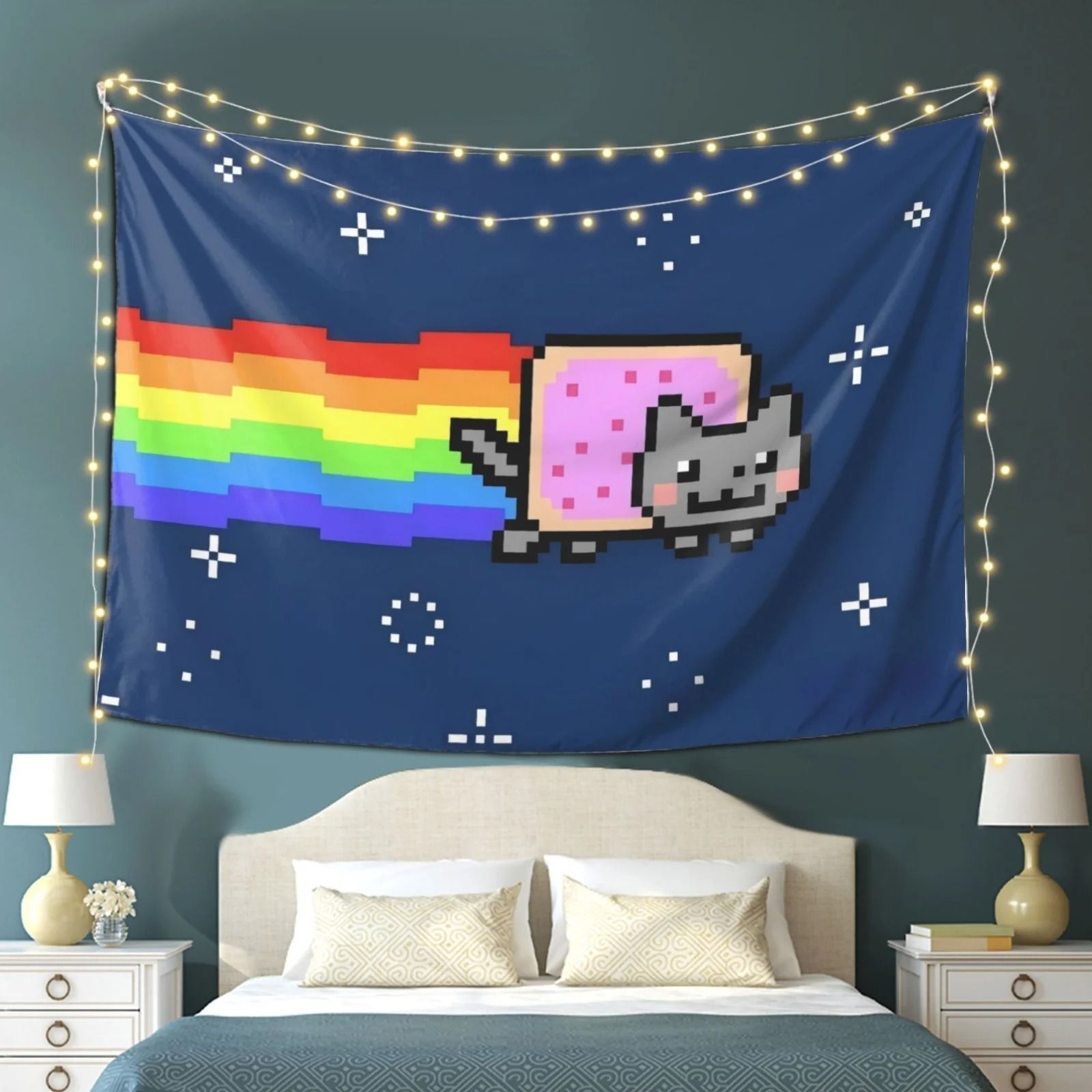 Nyan Cat Pixel Art Tapestry Retro Gaming Wall Hanging Decor