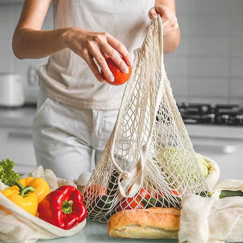 Eco Friendly Cotton Mesh Produce Bags Reusable Grocery Tote Set