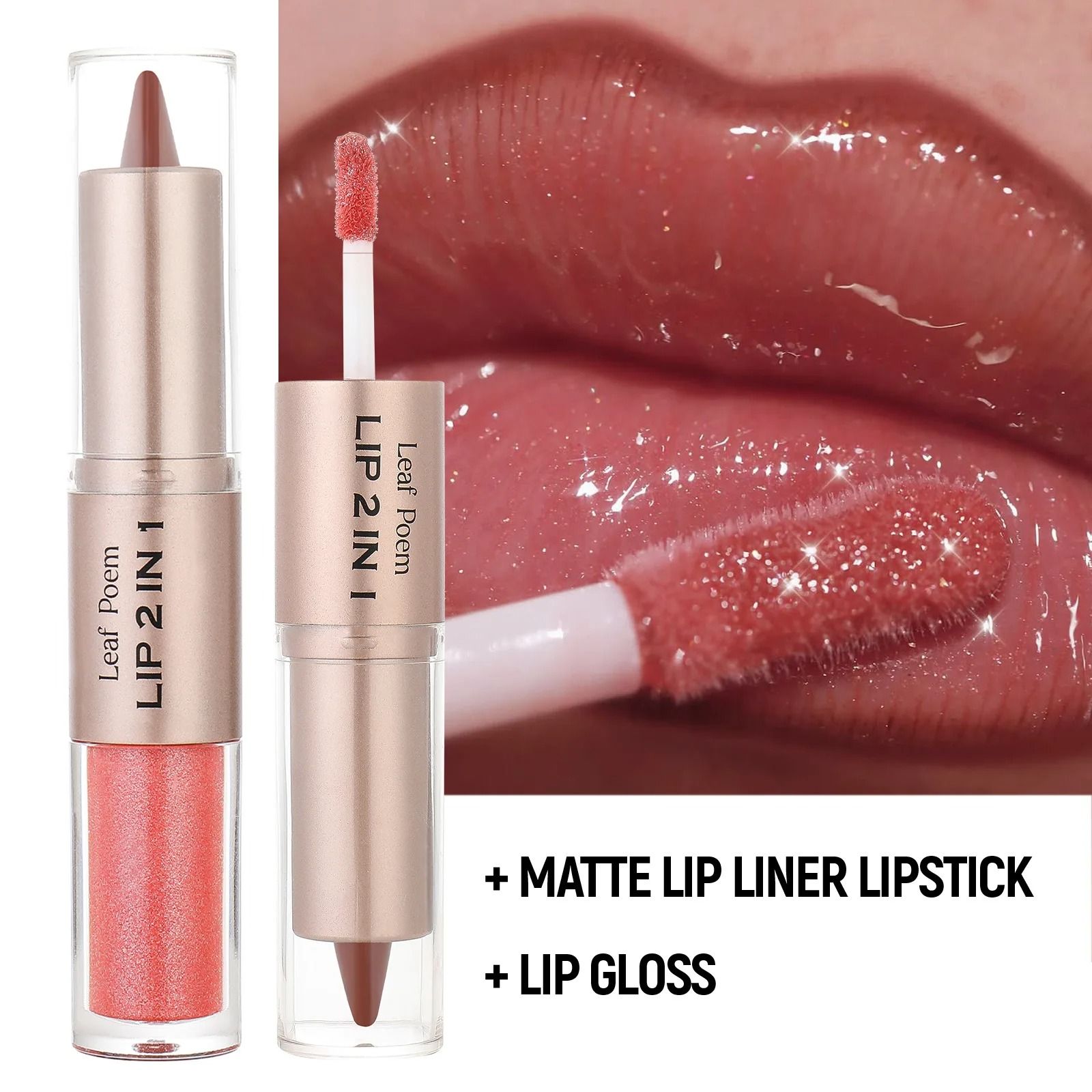 2-in-1 Plumping Lip Contour & Glaze | Double-Head Crystal Lip Gloss Set