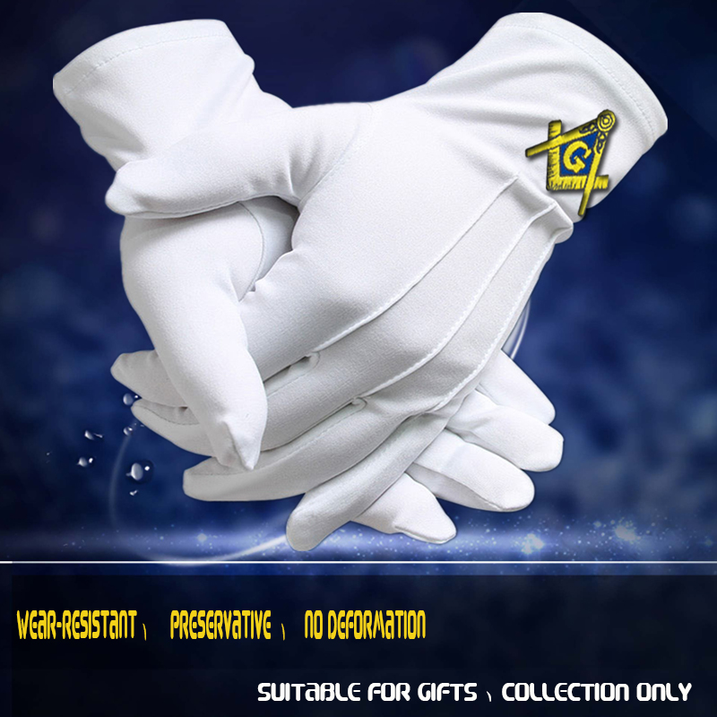 Freemason White Cotton Gloves Embroidered Regalia Symbol for Ceremonial Use
