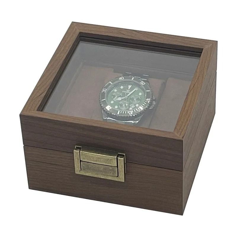 Vintage Black Walnut Wooden Watch Box Single Watch Storage and Display Case