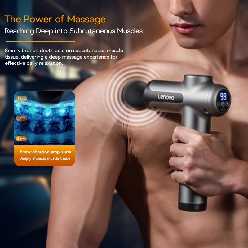 Rechargeable Lenovo Wireless Massager Gun for Shoulder, Neck, Leg, Back with 8 Heads
