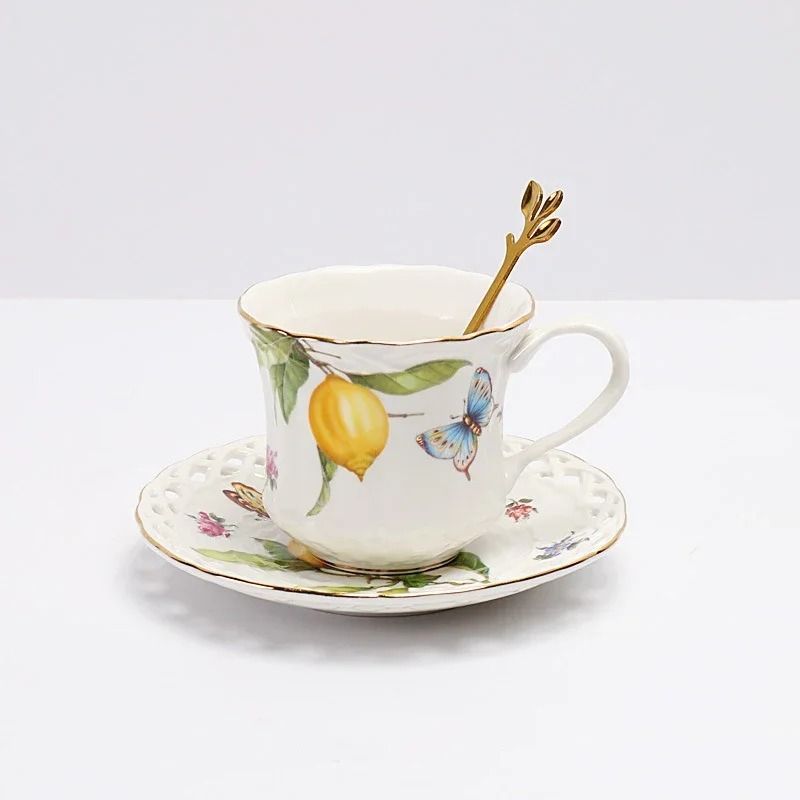 European Style Lemon Pattern Ceramic Dining Set – Elegant Dinner, Steak & Dessert Plates