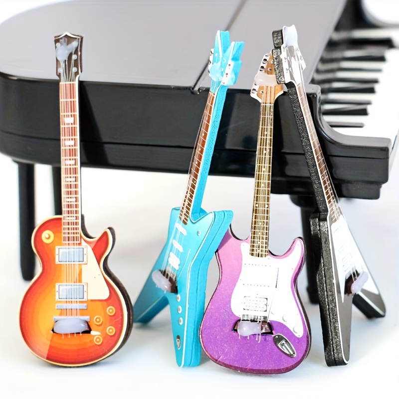 Mini Simulation Electric Guitar for Doll House, Popular Guitar Matching Miniature Scene Props