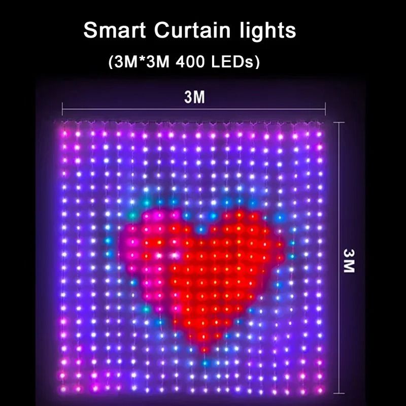 Smart RGB Curtain LED Lights with App Control and Music Sync