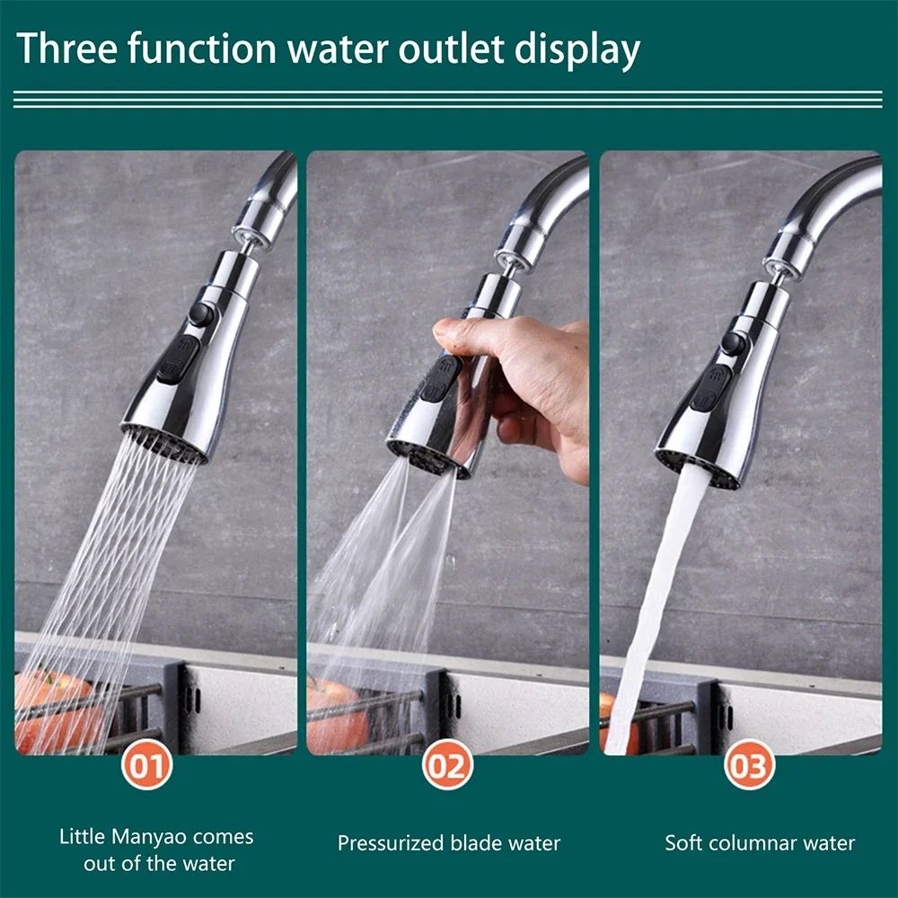 Universal 360° Rotating Kitchen Faucet Extender – Pull-Out Tap Sprayer Attachment with Multi-Mode Strong Flush Booster