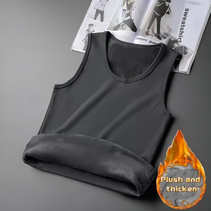 Men's Warm Thermal Underwear, Autumn Winter Sleeveless Vest, Thickening Thermo Lingerie, Soft Fleece Lined Undershirt