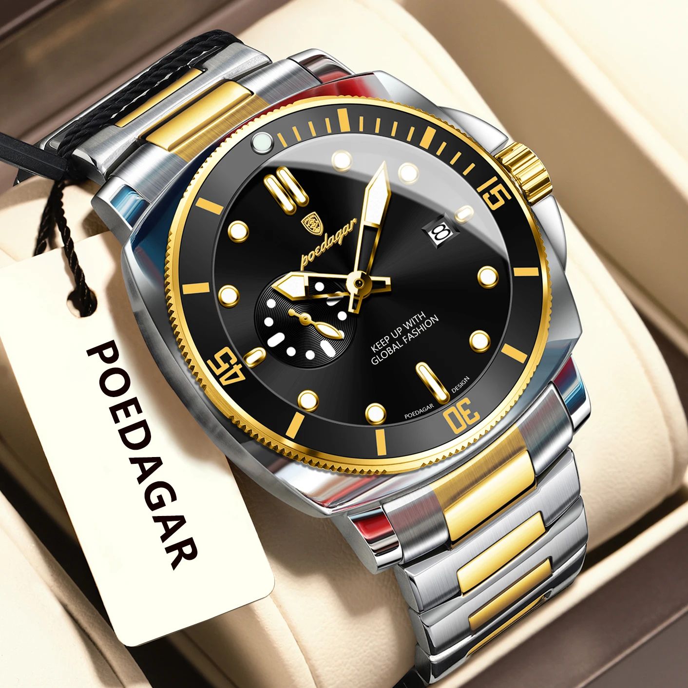 POEDAGAR Luxury Waterproof Men's Quartz Watch with Luminous Date & Dual Time