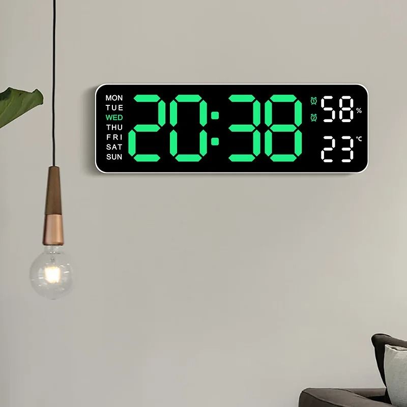 Smart LED Wall Clock Silent Digital Desk Clock with Thermometer Calendar