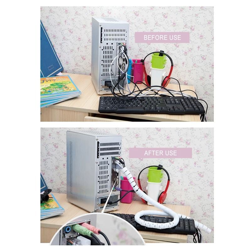 Spiral Cable Cover Protector – High-Performance 2M Desk Organizer & Flexible Computer Cord Bite Tube