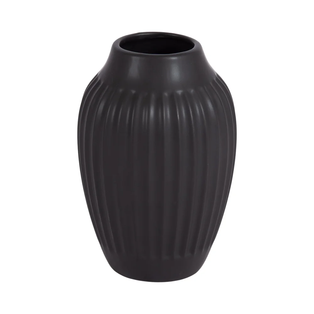 Ribbed Matte Black Ceramic Vase for Flower Arrangements Elegant Home Decor Gift Idea for Indoor Use
