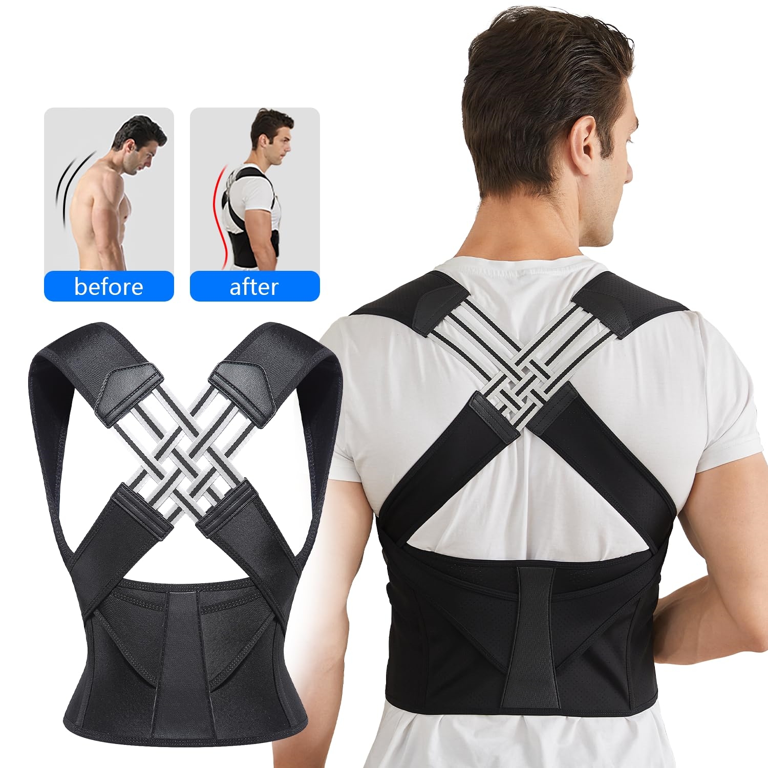 Adjustable Back Brace Posture Corrector for Men & Women, Upper & Lower Pain Relief Support