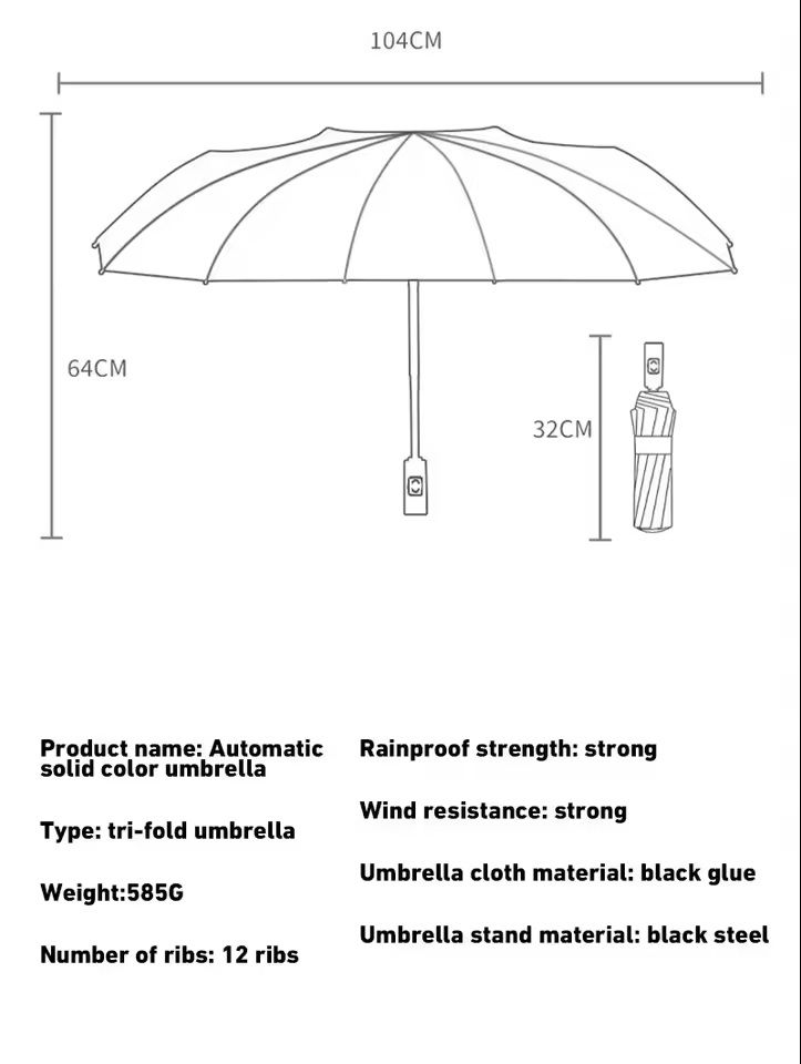 24-Bone Automatic Umbrella – Durable, Windproof & UV-Protective Compact Canopy